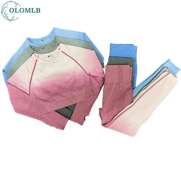 

yoga outfit seamless set women workout sportswear gym clothing fitness long sleeve crop high waist leggings running tights suits