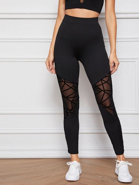 

sheer geo mesh insert leggings 12wm#, Black