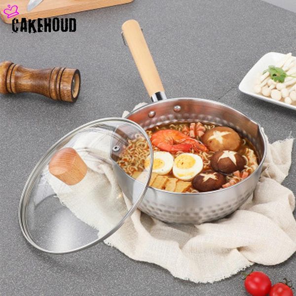 

japanese style stainless steel thickened flat bottom non-stick supplement pot with lid noodle soup universal cookware pans