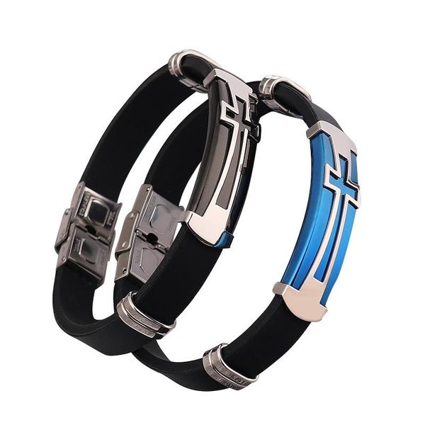 

cuff fashion stainless steel silica gel women and men cross bracelet mesh charm fine bangle for lover, White