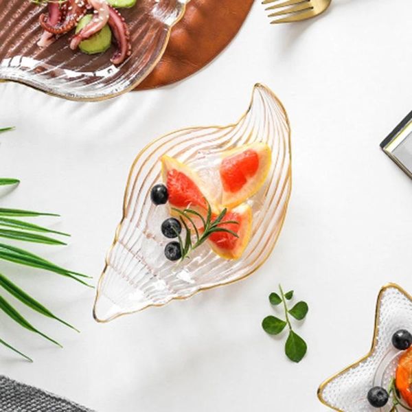 

bowls marine series transparent glass dinner plate gold line scallop starfish dessert snack fruit salad bowl dishes kitchenware