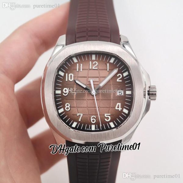 

2022 5167a automatic mens watch steel case brown textured dial stick number markers black rubber strap 5 styles watches puretime01 e21-k11, Slivery;brown