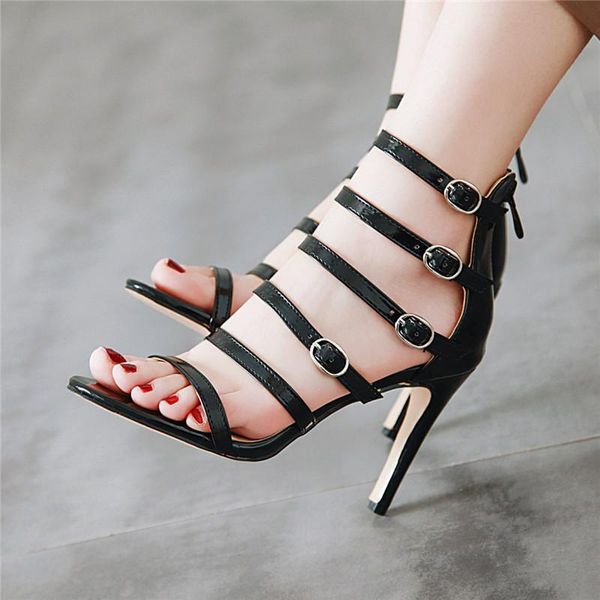 

summer 2021 stiletto woman shoes luxury thin high heels buckle strap gladiator sandals women rome boots gold black