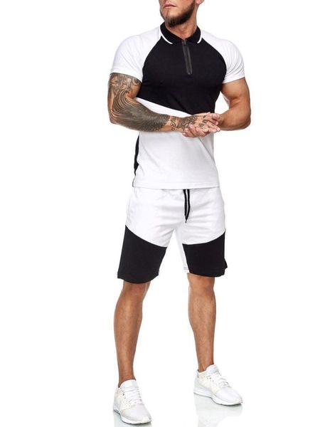 

men's tracksuits shorts set men 2021 summer fashion fitness suit short sleeve lapel t-shirt+shorts sportswears 2 piece sets male jogger, Gray