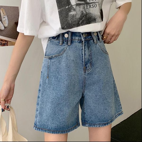 

vintage womens jean fashion high waist slim beige blue denim shorts summer loose wide leg pockets casual knee length jeans