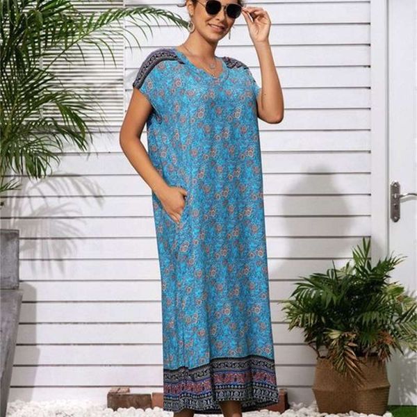 

dresses holiday travel casual long crew neck pocket loose print dress, Black;gray