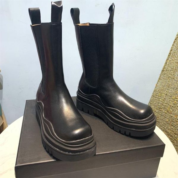 

boots women luxury leather ankle fashion brand designer winter warm flat heel ladies platform shoes 2021, Black