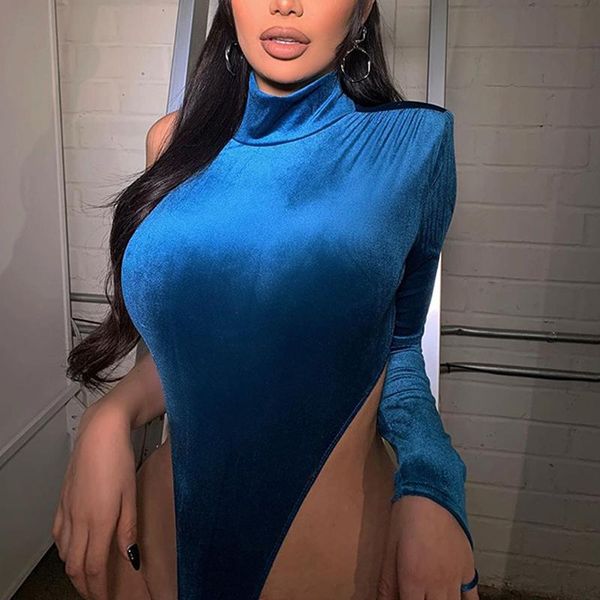 

women's jumpsuits & rompers velvet bodycon women bodysuits long sleeve fashion party autumn 2021 arrival skinny clubwear bodysuit solid, Black;white