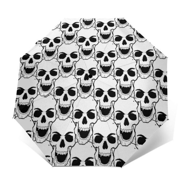 

umbrellas automatic umbrella hand drawn skulls three-fold women men rain