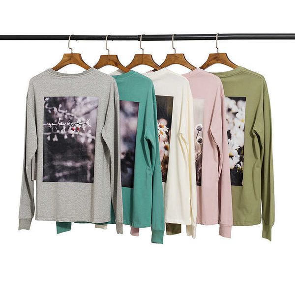 

brand chao fog essentials flower long sleeve reflective men's t shirt autumn loose casual 5rby, Black