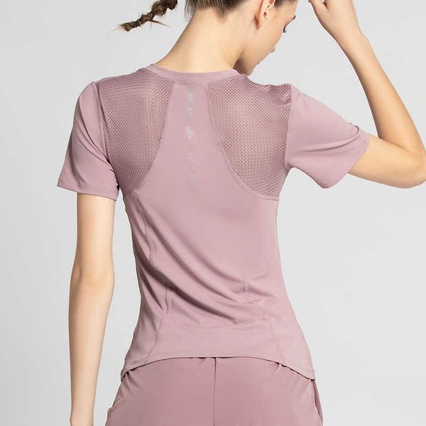 

sports t-shirt new female back mesh breathable running fitness suit quick drying short sleeve yoga top, Black;white