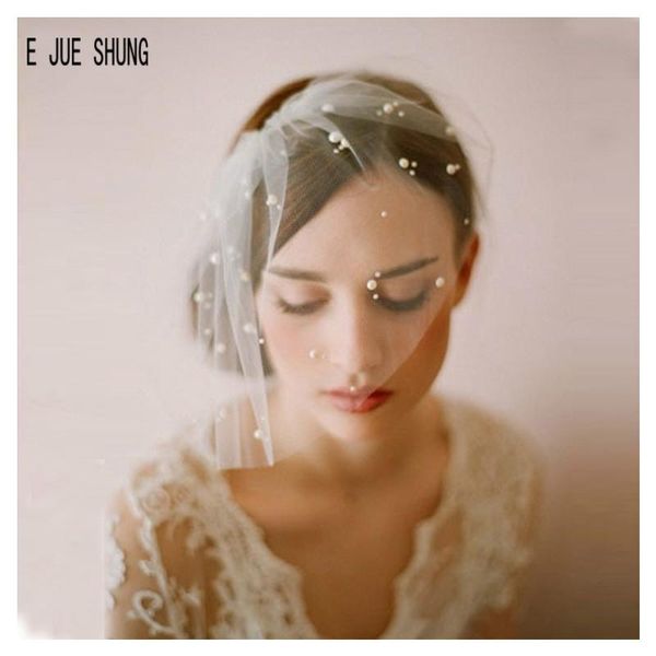 

bridal veils e jue shung blusher ivory white tulle birdcage with pearl veu de noiva longo wedding accessories, Black