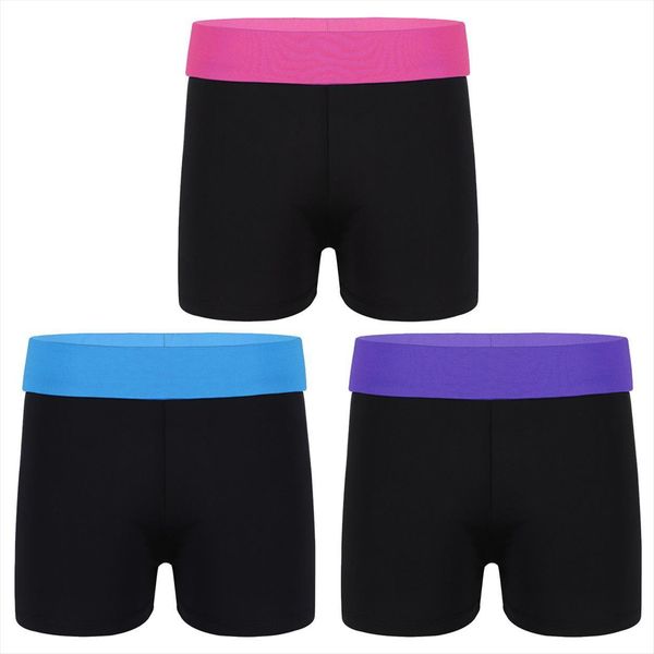 

kids girls sports shorts wide elastic waistband boy cut bottoms for gymnastics fitness workout dance activewear, Black