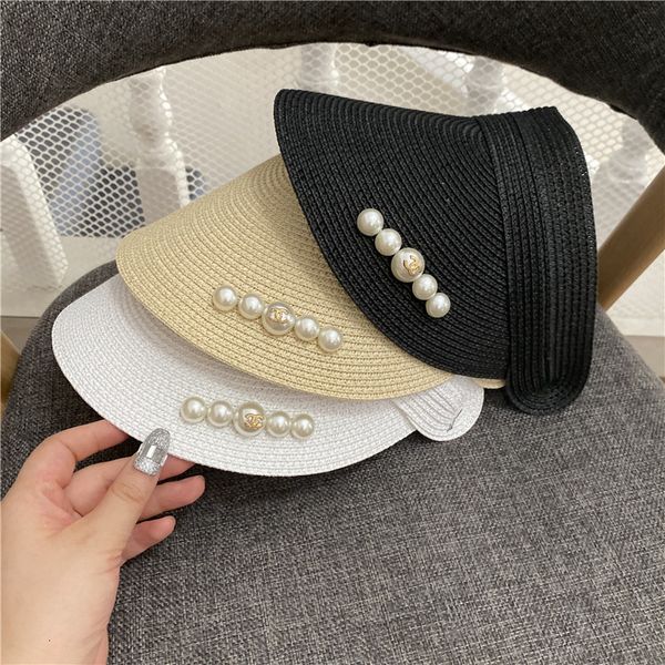 

hat girl summer small fragrance pearl empty straw no sun hat, Yellow