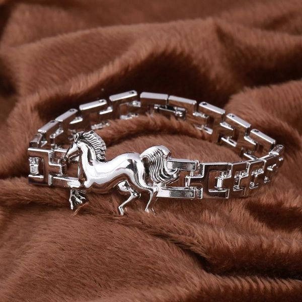 

charm bracelets vintage stainless steel horse bracelet men 2021 hip-hop rock friends jewelry pulseiras masculinas, Golden;silver