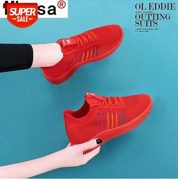 

2021 women shoes new autumn comfortable breathable mesh casual lace-up solid color non-slip wear-resistant sneakers #vq9g