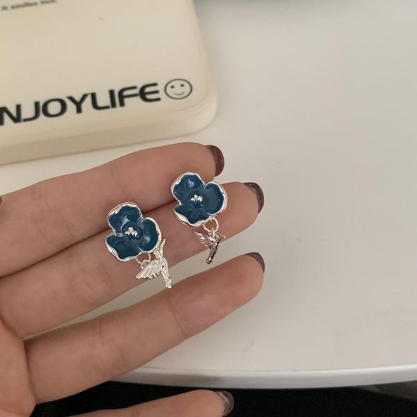 

stud french vintage retro enamel glaze dripping oil flower bird earrings high-end design cold hong kong style women jewelry, Golden;silver