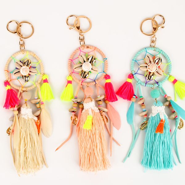

summer beach bag tassel pendants jewelry keychain bohemian shell car decoration beaded key ring, Silver