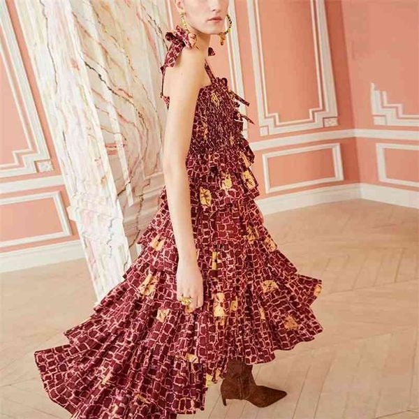 

women dress bandage ruffles bow vintage dresses white yellow black printing long summer clothes 210513, Black;gray