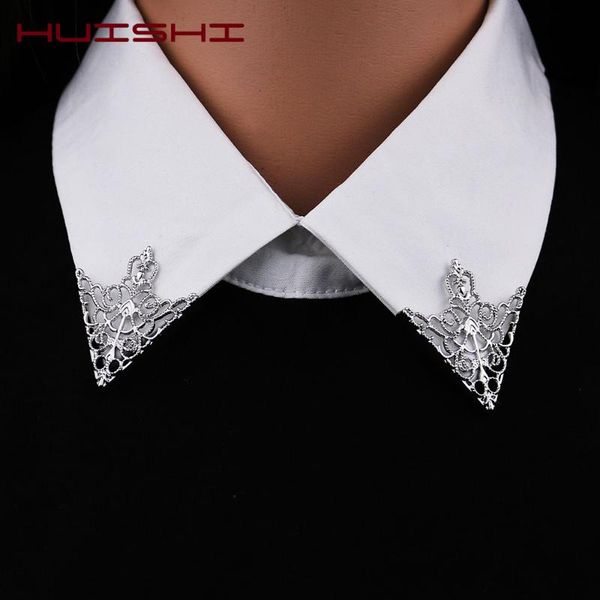 

pins, brooches huishi for men vintage fashion triangle shirt collar pin hollowed out crown leaf badge wedding banquet jewelry, Gray