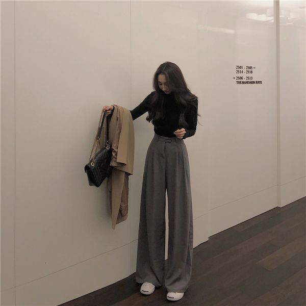 

spring autumn women's korean wide-leg high waist pants loose casual suit mopping capris fashion tide wa217 200930, Black;white