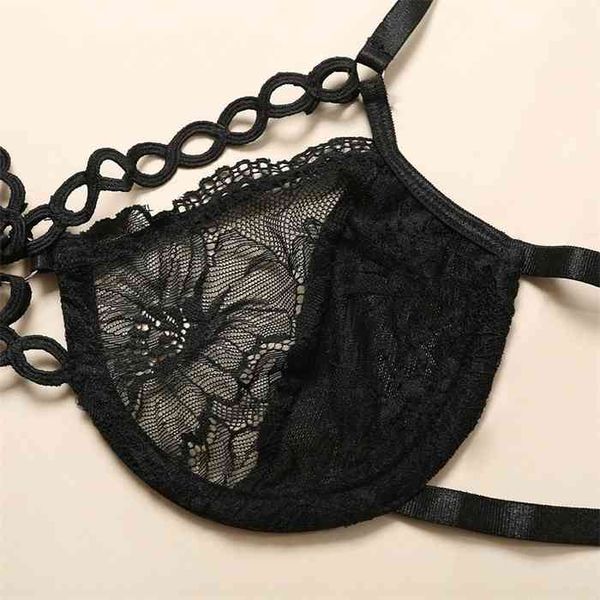

aduloty lingerie set women sleepwear lace bralette and pantie intimate underwea transparent chain bra, Black;white