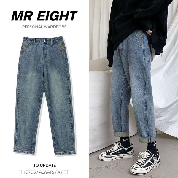 

men falling jeans new retro old broek japanese tij brand wild rights, Blue