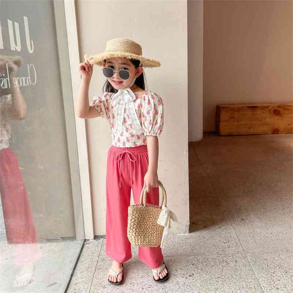 

summer arrival girls fashion 2 pieces suit pants kids clothing 210528, White