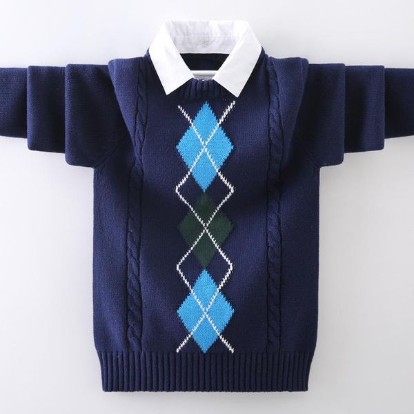 

boys pullovers knitted sweater 2021 spring/autumn kids warm outerwear coat cotton for teen boy 120-170 children sweaters pullover, Blue