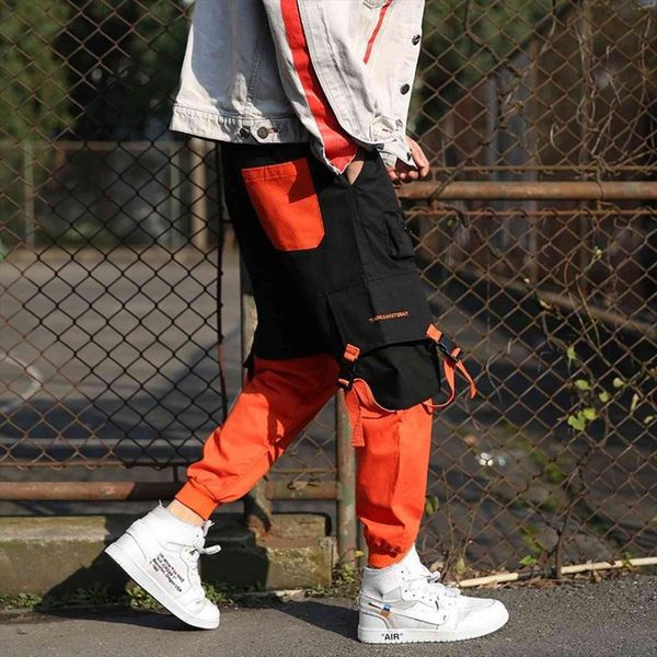 

harajuku style japanese fashion colorblock women pants drawstring jogger casual harem male sweatpants hip hop trousers, Black