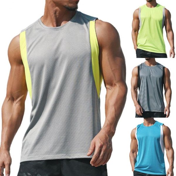 

running jerseys summer men tanks patchwork elastic sweat-absorbent undershirt plus size sports fitness gym breathable top, Black;blue