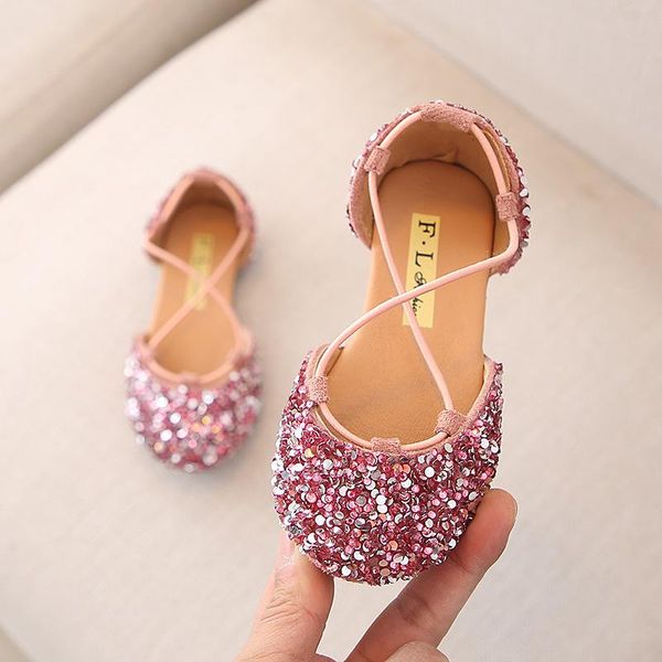 

sneakers 2021 summer shoes for girls princess sandals korea style fashion children bling diamond dancing, Black;red