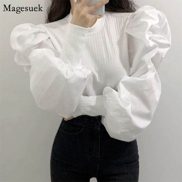 

spring puff sleevesolid white blouse woman fashion vintage shirts for women plus size ladies chemisier femme 12741 210512