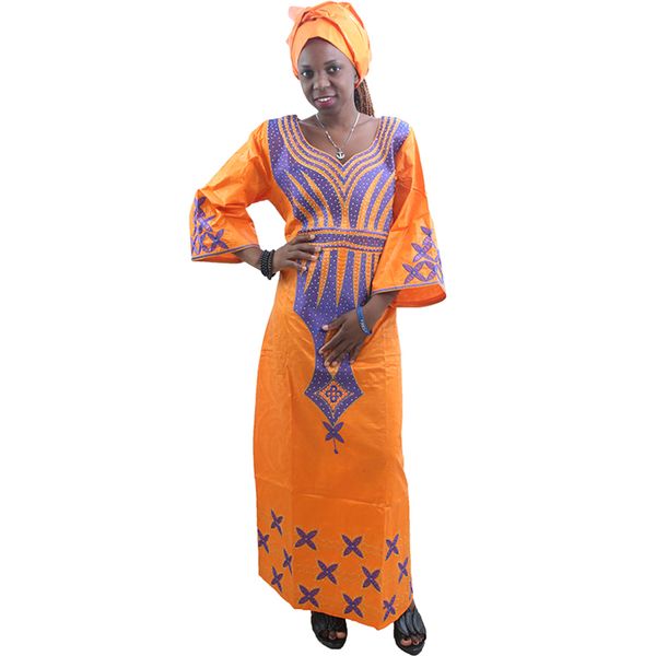 

2021ladies african dresses scarf african bazin riche dress with embroidery head wrap women maxi dress african print dresses kanga, Red