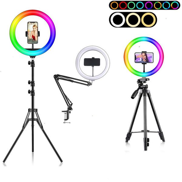 

flash heads 26cm/10in selfie ring light pography led rim of lamp with tripod stand ringlight for tik tok live video streaming makeup