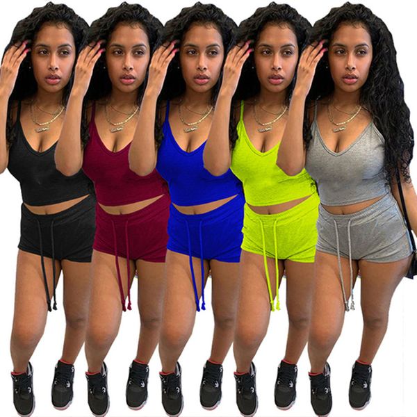 

summer women jogger suits plus size 2xl outfits tracksuits sleeveless tank vest+biker shorts two pieces set sports shorts sets casual black, Gray