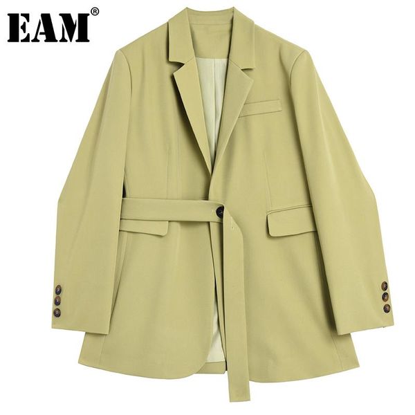 

women's suits & blazers [eam] women green bandage big size blazer lapel long sleeve loose fit jacket fashion tide spring autumn 2021 1d, White;black