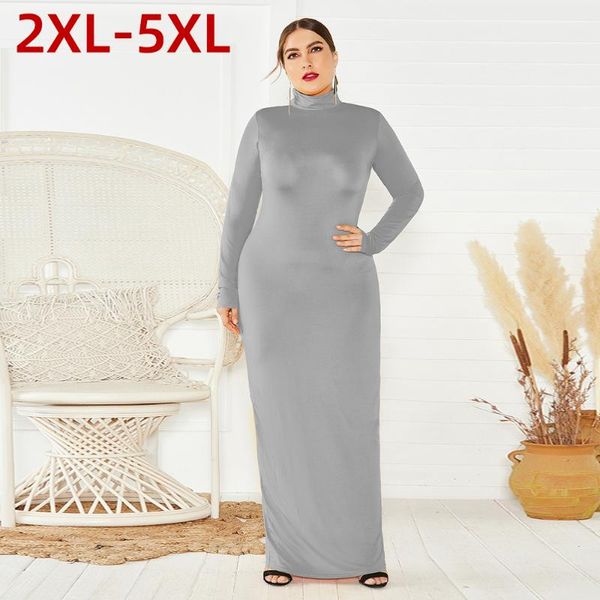 

plus size dresses women clothing gray dress muslim autumn conservative islam high-neck long-sleeved fashion long abaya 4xl 5xl, Black