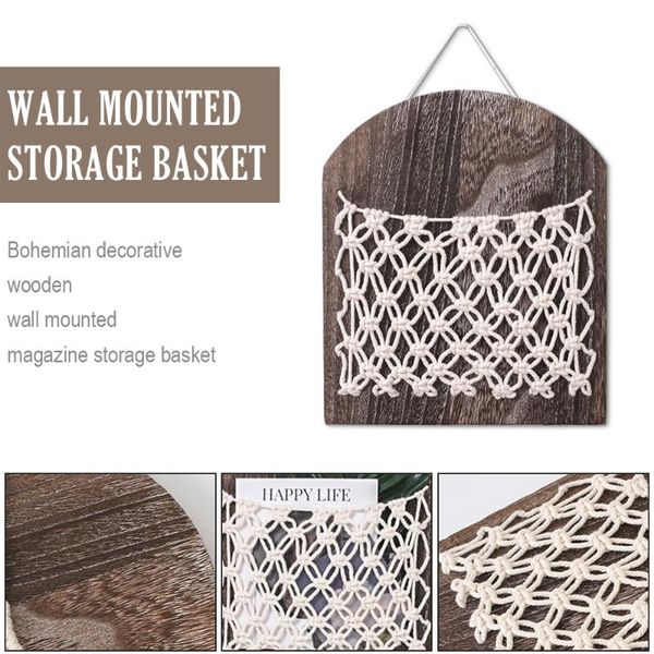 

storage baskets bohemia magazine basket wood debris shelf organizer rack woven hanging pocket wall decoration home decor