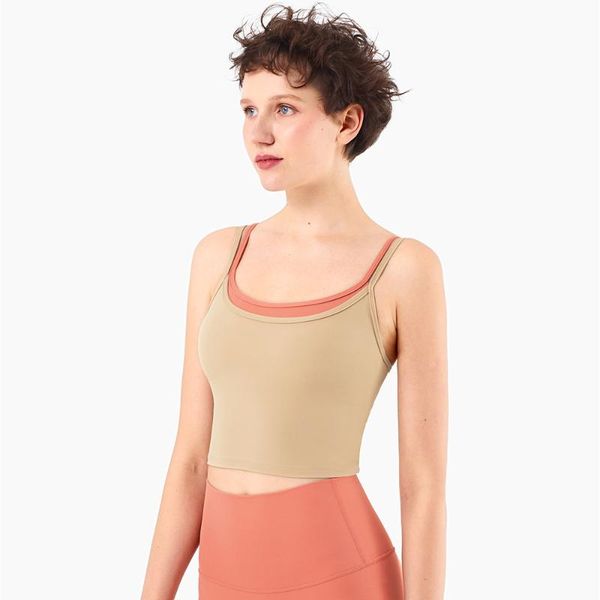 

yoga outfit double strap hit color crop tank women workout active bra sport for femme fitness woman