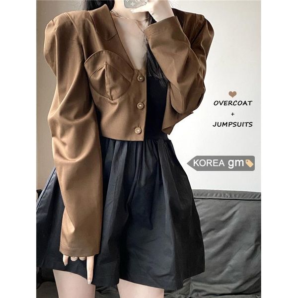 

women's jackets women short jacket coat 2021 autumn streetwear puff sleeve cropped motorcycle jacke for winter, Black;brown