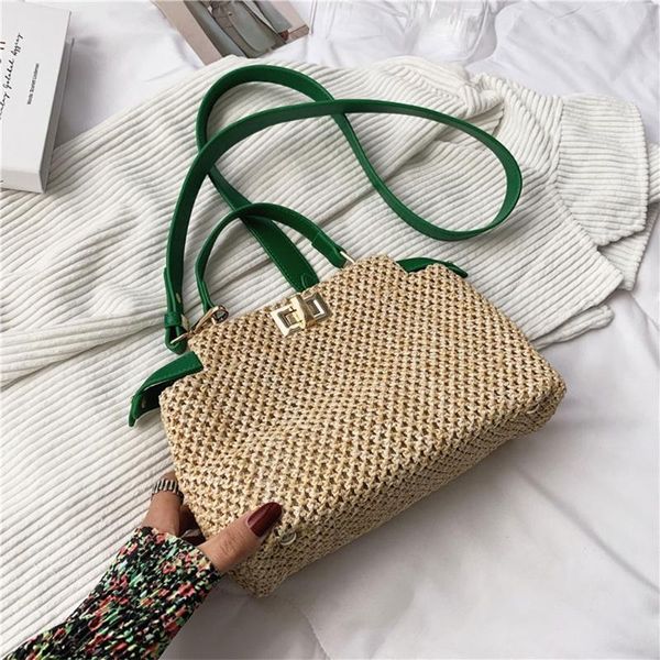 

duffel bags hobo women's straw beach tote bag buckle woven summer bohemian vacation casual handbag shoulder pouch for girls l41b