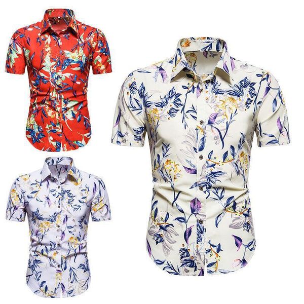

hawaiian shirt mens summer beach short sleeve shirts men casual floral print oversize aloha shirt loose holiday vacation camisas 210524, White;black