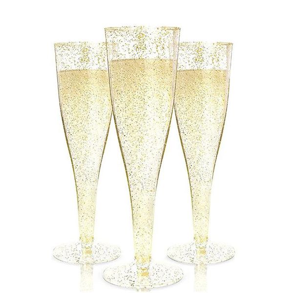 

disposable dinnerware 1 pcs gold glitter plastic champagne float throw away cups roasting glass brilliant feet products