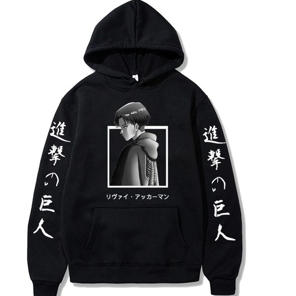 

anime attack on titan pullovers long sleeves hoodie male cloth, Black