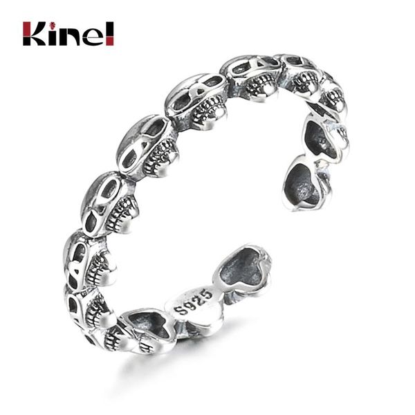 

cluster rings kinel 925 sterling silver skull punk style original creative fine jewelry vintage party gift, Golden;silver