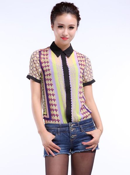 

women's blouses & shirts 2021 fashion short sleeve print for women casual ol summer lapel geometric patterns s-l, White