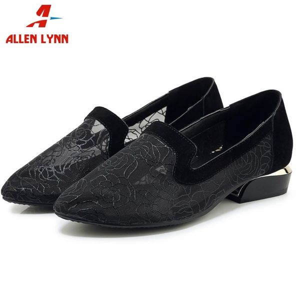 

dress shoes allen female low heels casual office woman pointed toe shallow slip on spring autumn pumps women lace, Black