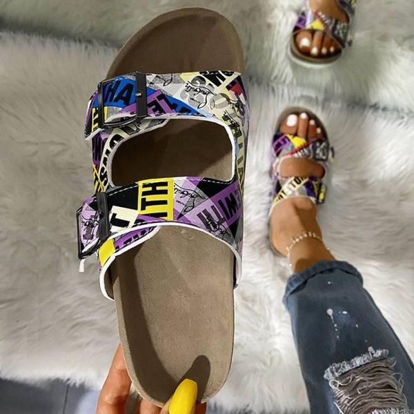 

slippers summer women's footwear peep-toe shoes female flat-heeled platfrom casual wedges women print slides, Black