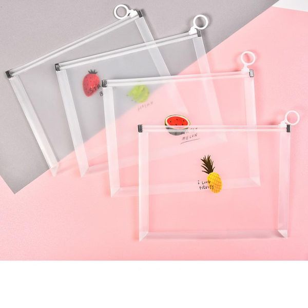 

business card files a5 zipper document bag fruit transparent plastic file folder stationery big capacity pencil case 2pcs/lot